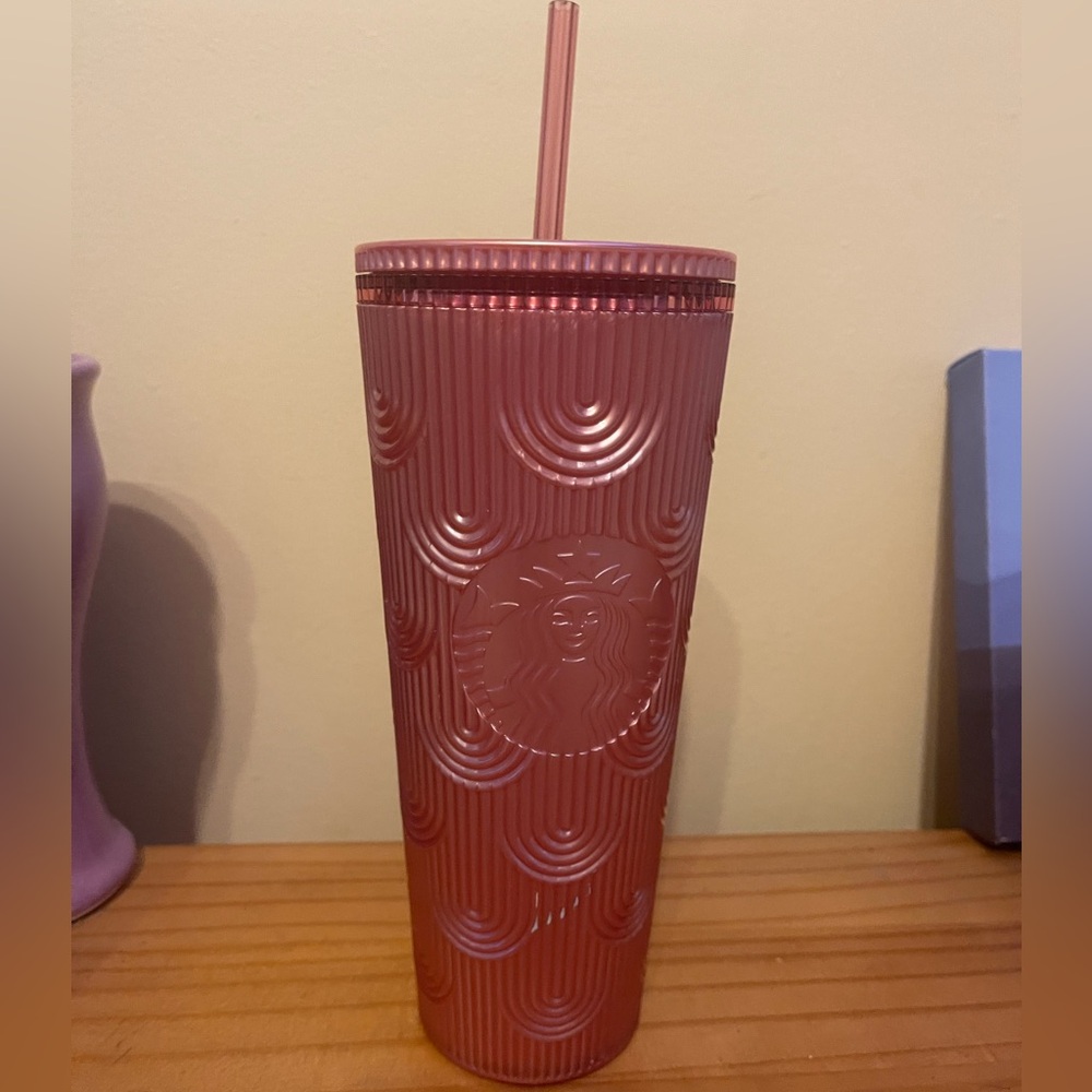 Starbucks Textured Pink Tumbler with Straw